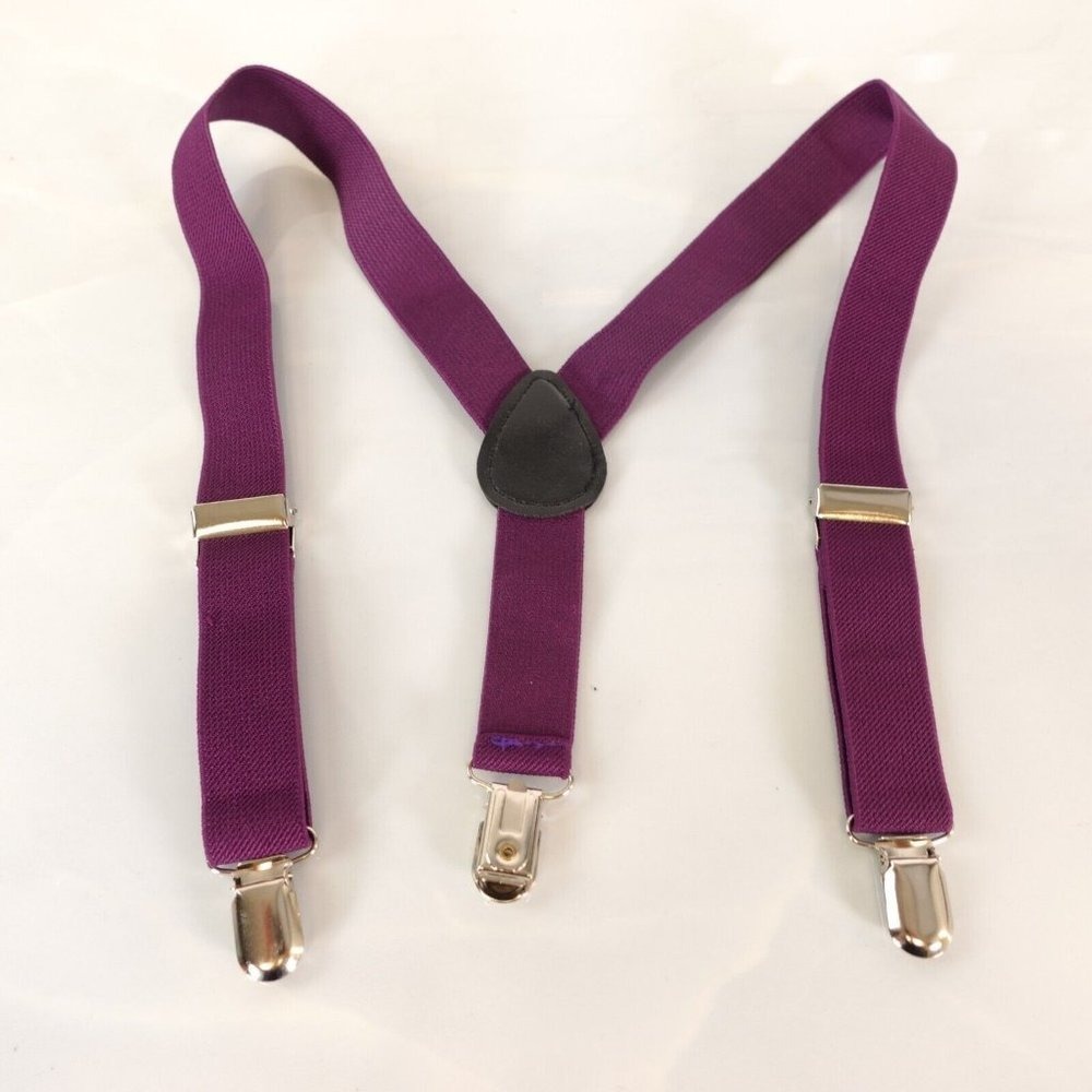 Suspender Boys Purple Eggplant Y Back Silver Clip On Adjustable Strap Stretch OS